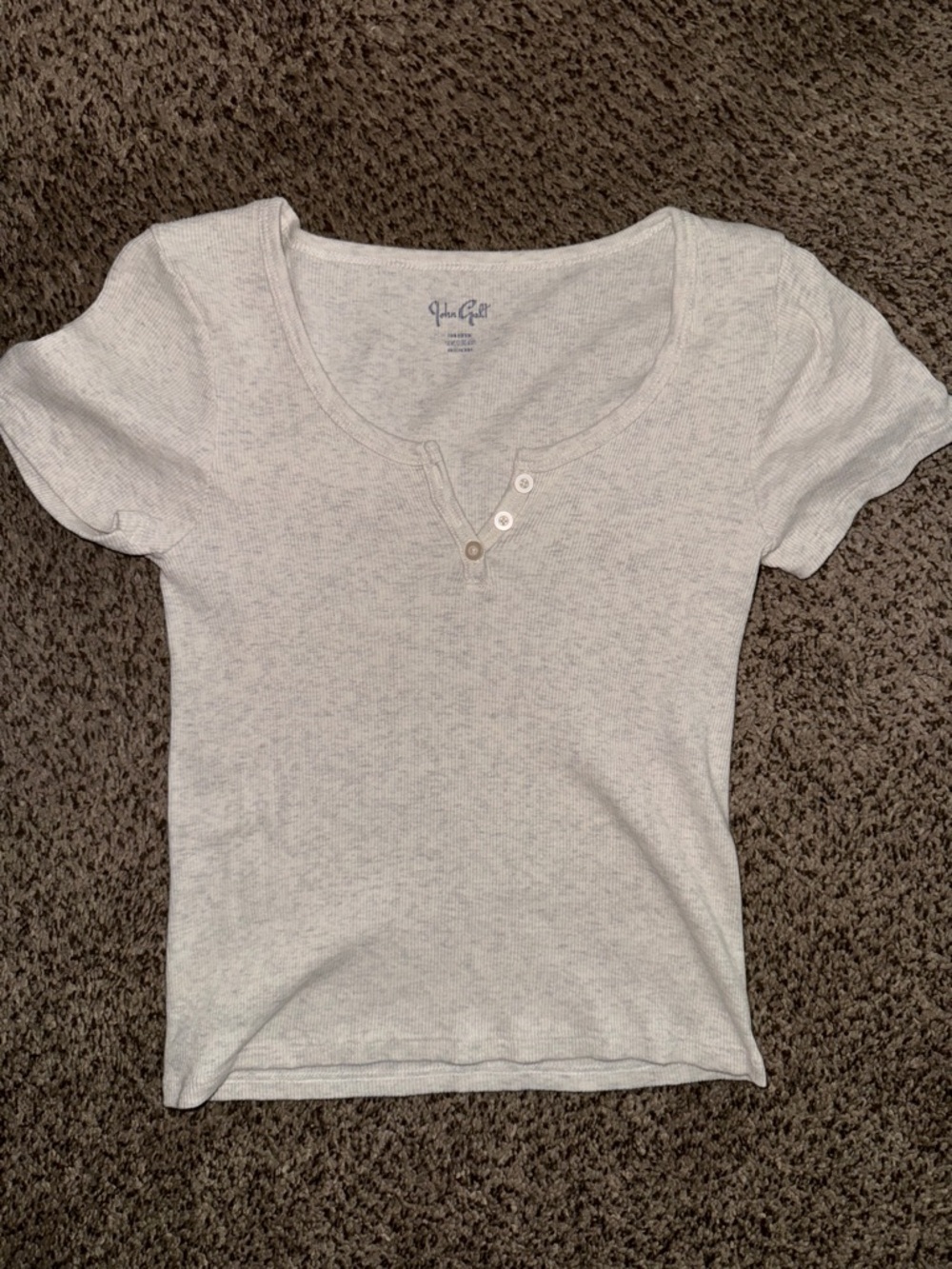 Brandy Melville Light Grey Short Sleeve Henley Tee